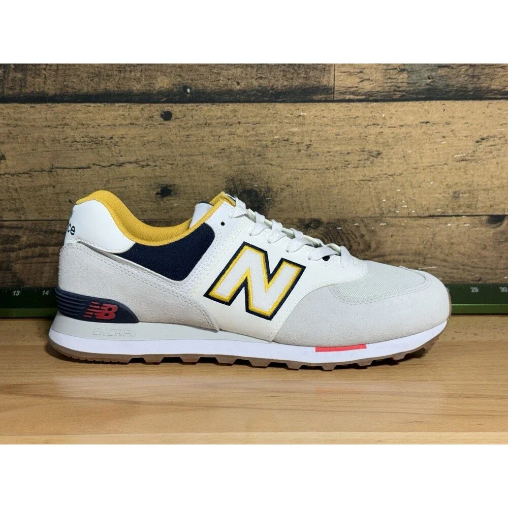 🔥 NEW- New Balance Classics 574 Men's Shoes Sz 10 Grey/Yellow/Navy $247 Retail